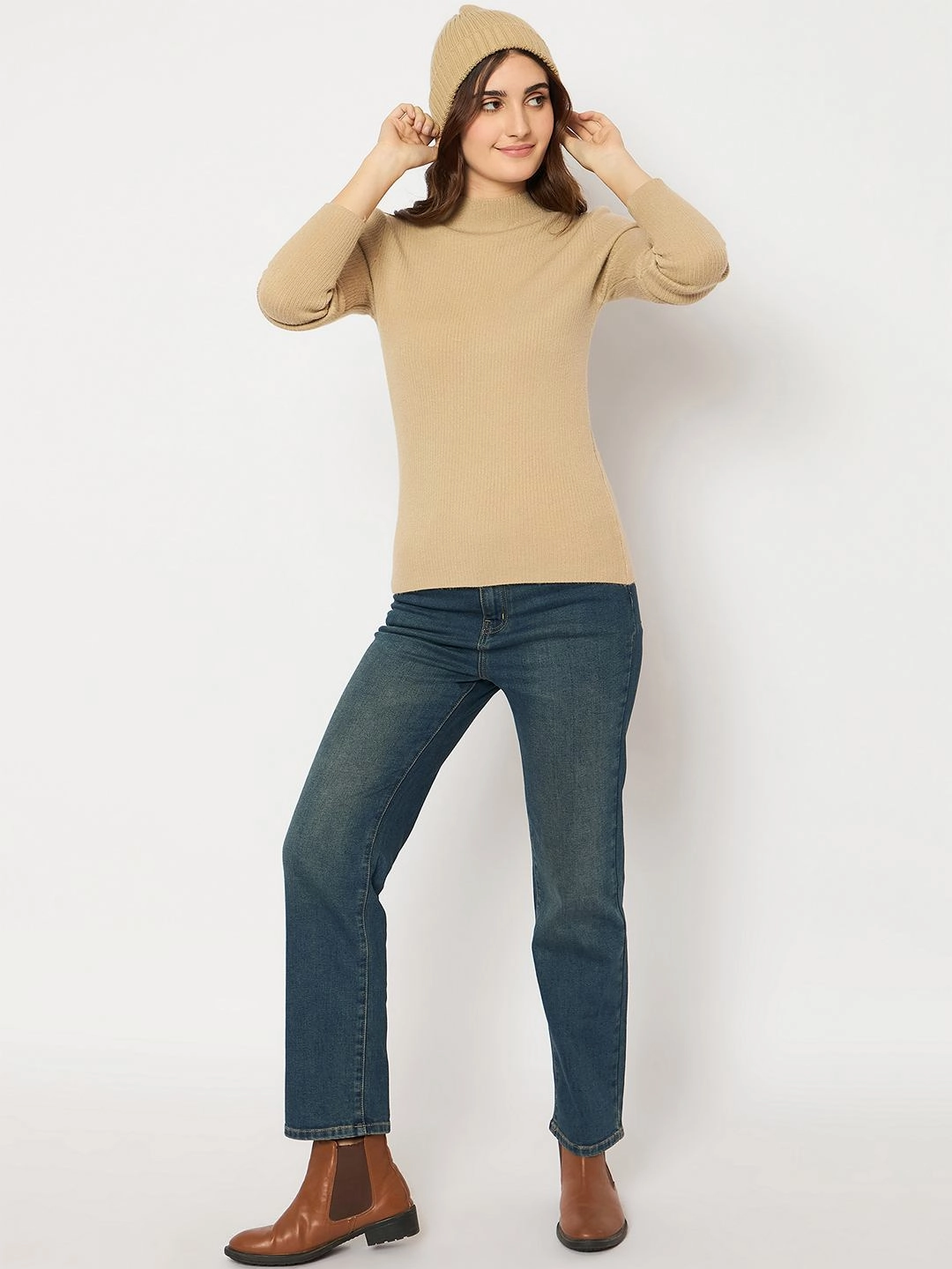 Smart Fashion Perfect Comfort Madame Turtle Neck Full Sleeve Brown Sweater