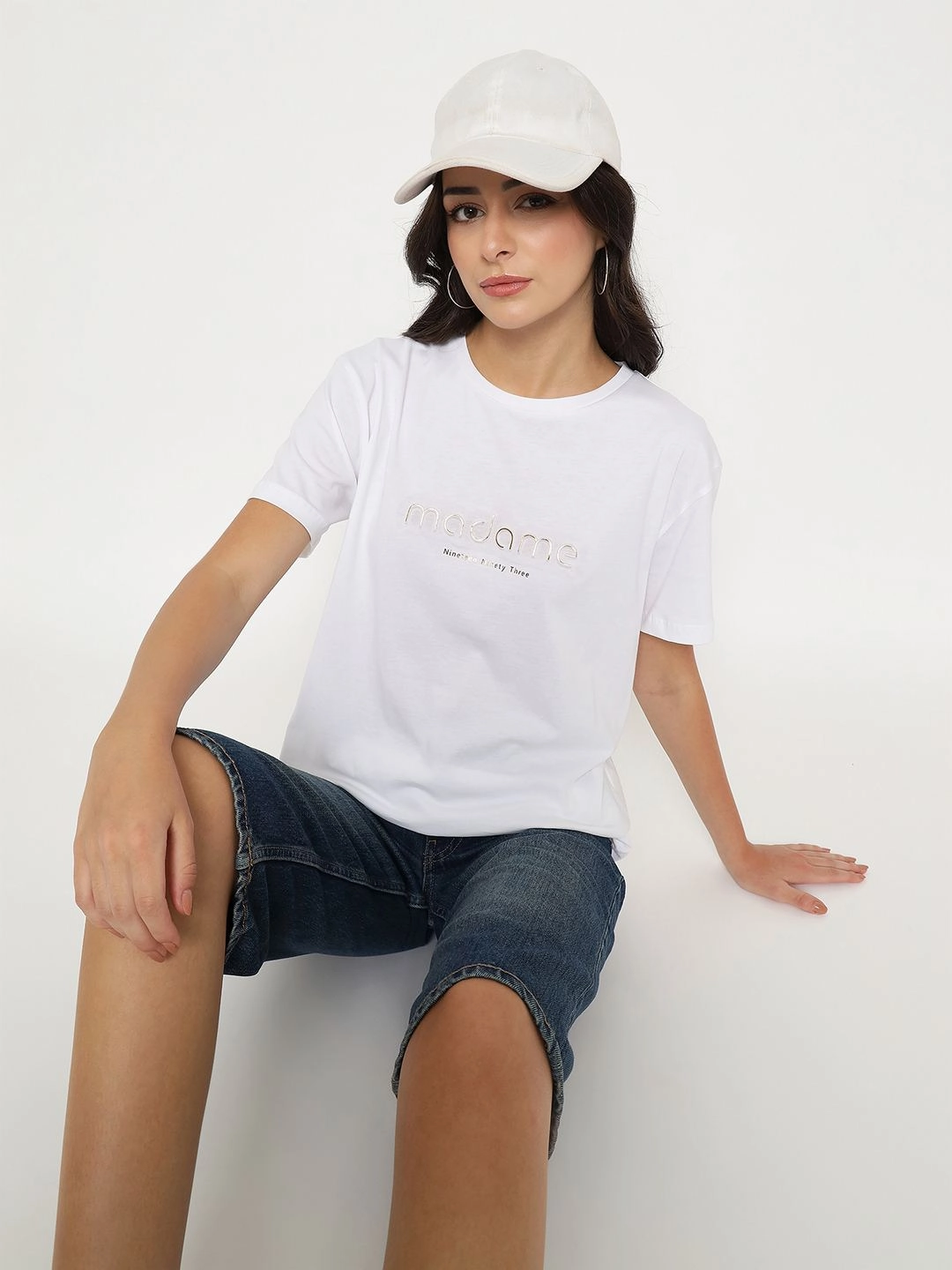 Madame Tyopgraphy Print White Cotton T-shirt Bold Patterns