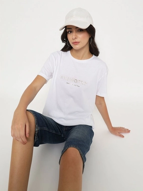 Madame Tyopgraphy Print White Cotton T-shirt Bold Patterns