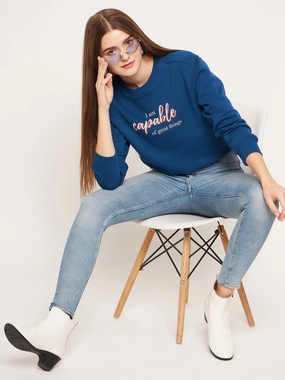 Comfy Wearable Madame Typographic Royal Blue Sweatshirt