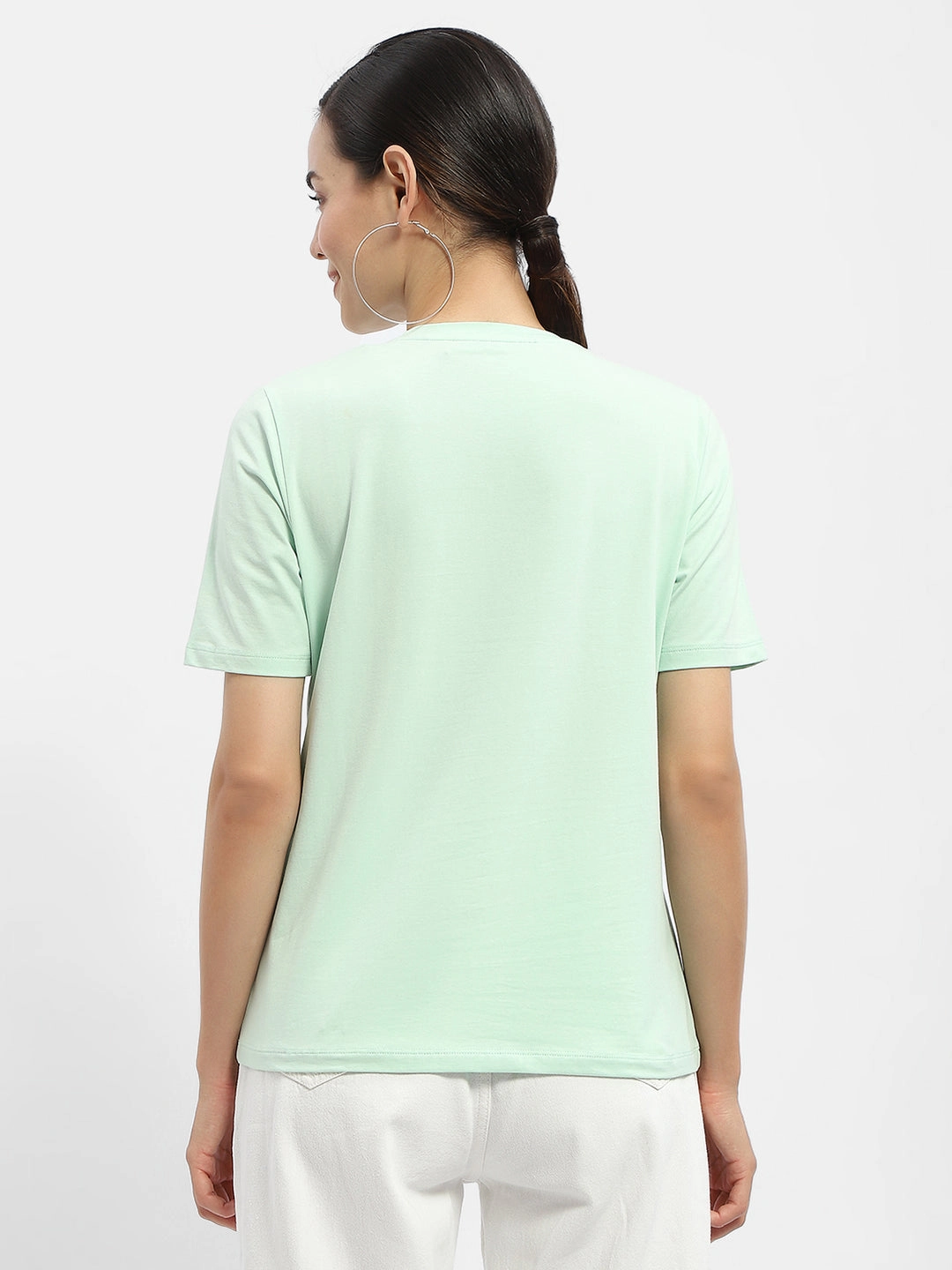 Madame Typography Mint Crew Neck T-Shirt Relaxed Top FlexibleCuff