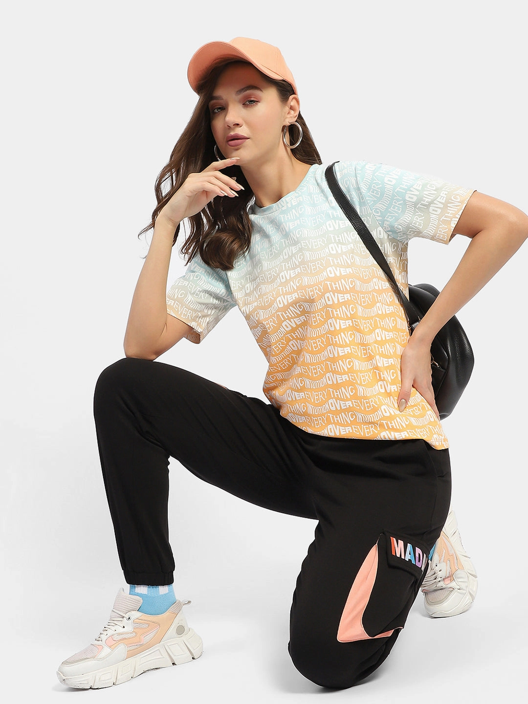 Quick Access Pockets Madame Typography Orange Ombre Effect T-Shirt