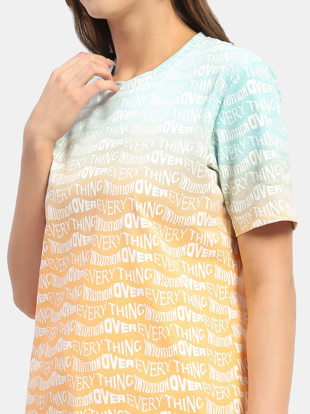 Soft Wool Curved Hem Madame Typography Orange Ombre Effect T-Shirt