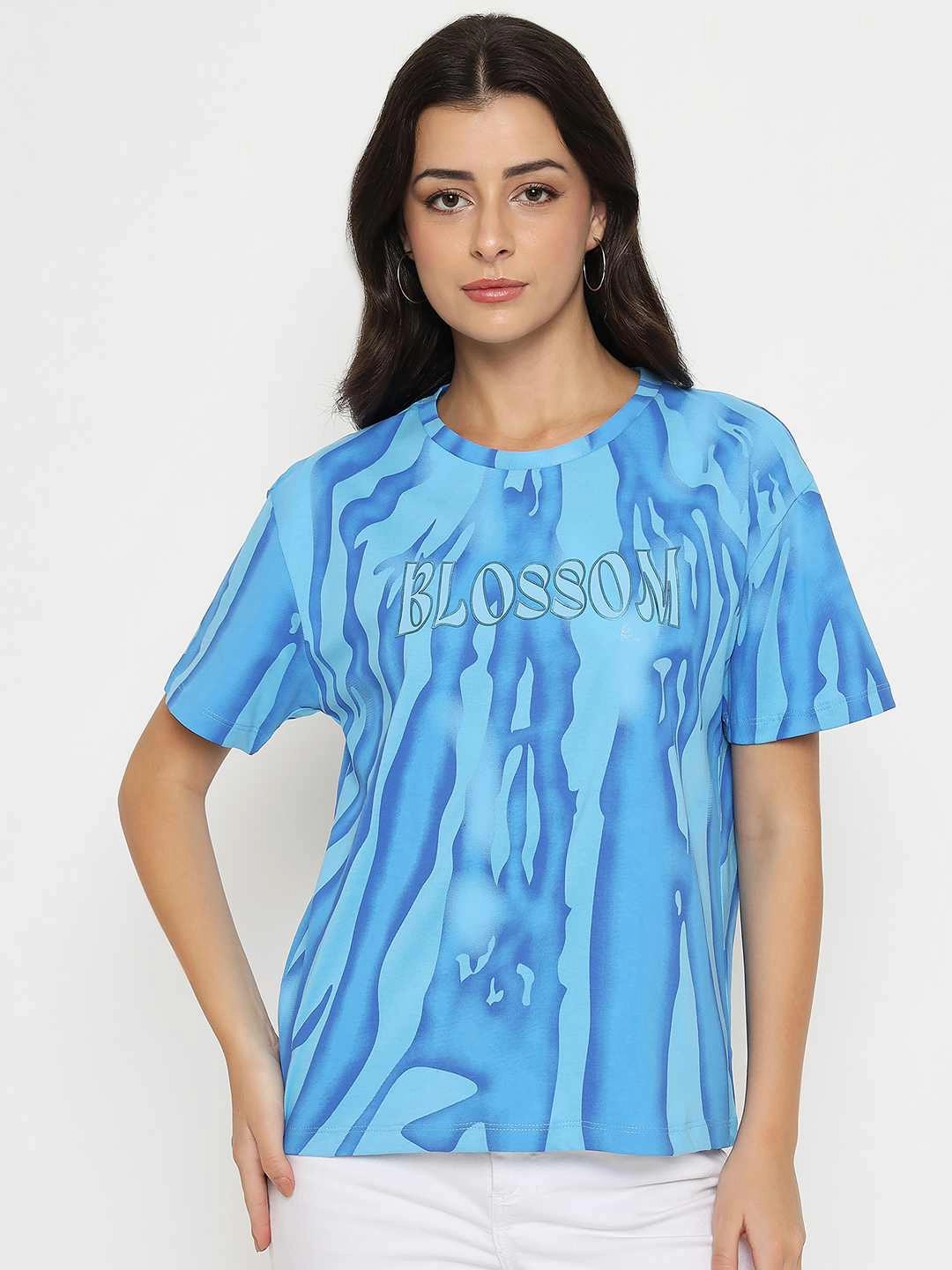 Madame Typography Print Half Sleeve Air Force Cotton T-shirt Ergonomic Shoulder Shape