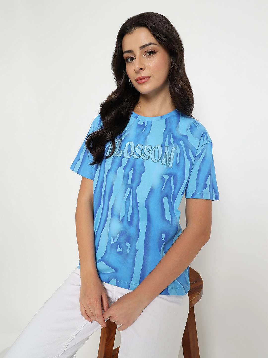 Madame Typography Print Half Sleeve Air Force Cotton T-shirt CollapsibleFrame ClassicCrewNeck