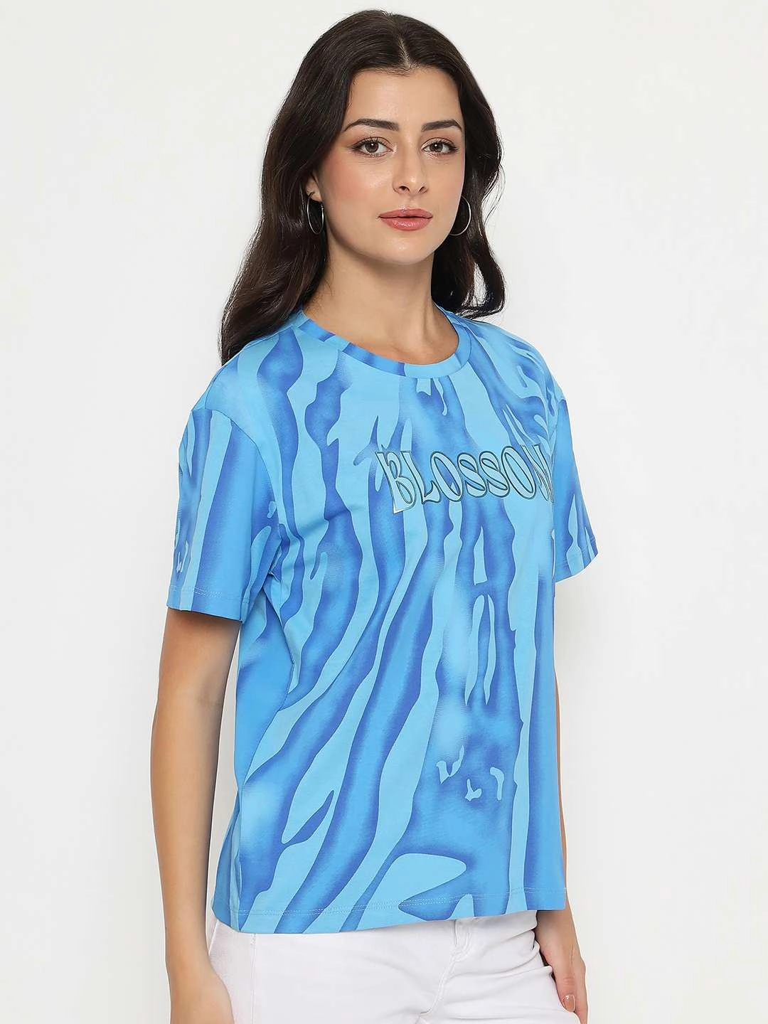 Madame Typography Print Half Sleeve Air Force Cotton T-shirt Earthy Tone Colorways