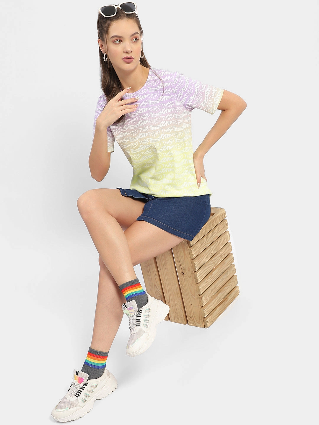 SleevelessOption SeamFree Knitting Madame Typography Purple Ombre Effect T-Shirt