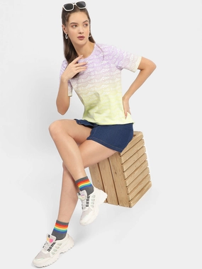 SleevelessOption SeamFree Knitting Madame Typography Purple Ombre Effect T-Shirt