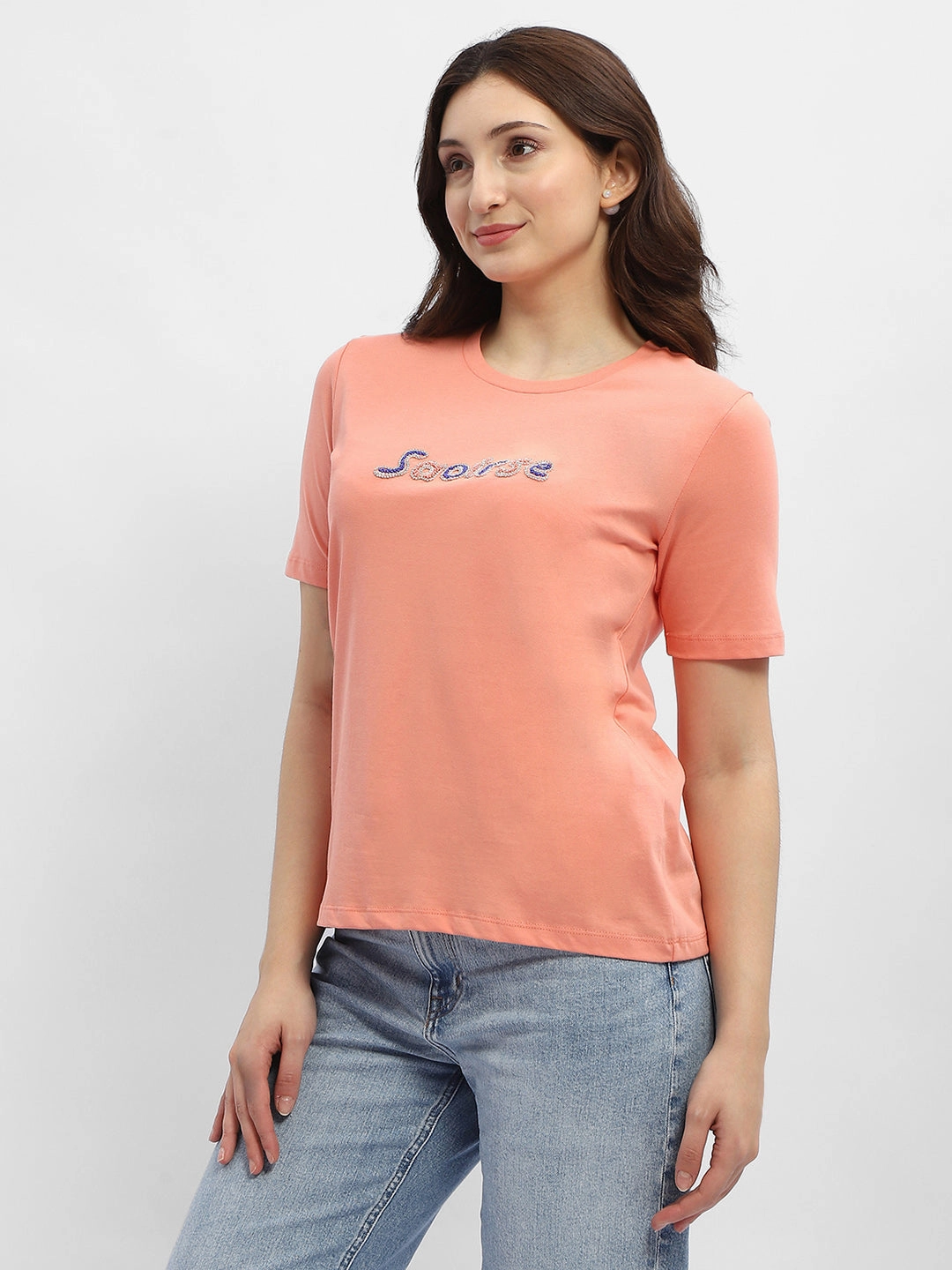Madame Typography Salmon Cotton T-Shirt Tagless Comfort