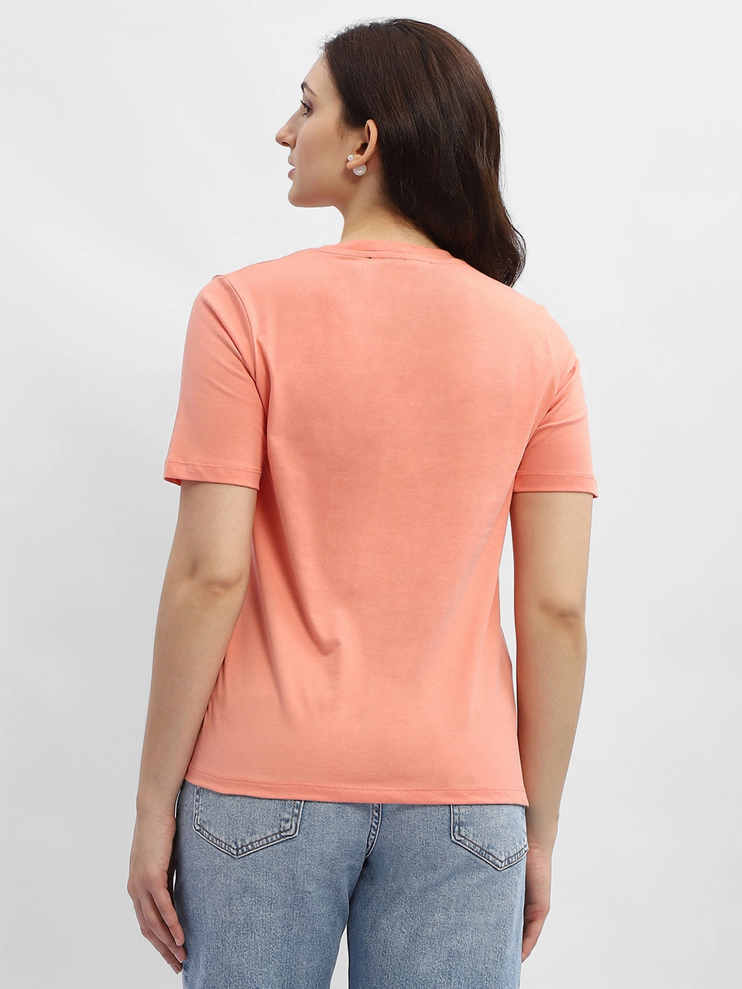 Madame Typography Salmon Cotton T-Shirt PolyesterBlend HighCollar Design