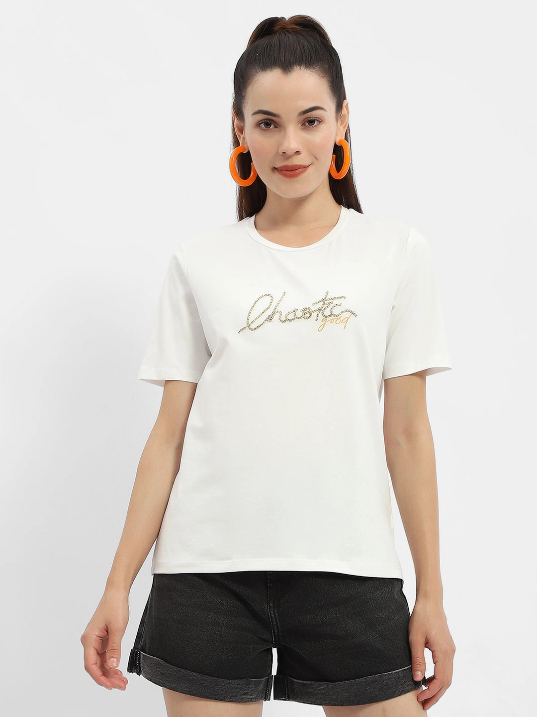 OdorResistantFinish Madame Typography White Crew Neck T-Shirt