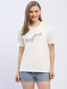 Madame Typography White Regular T-Shirt Soft Material