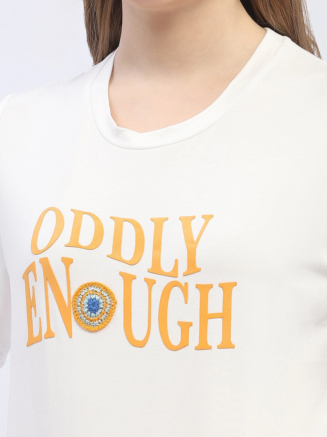 NonIrritatingStitching Madame Typography White Regular T-Shirt