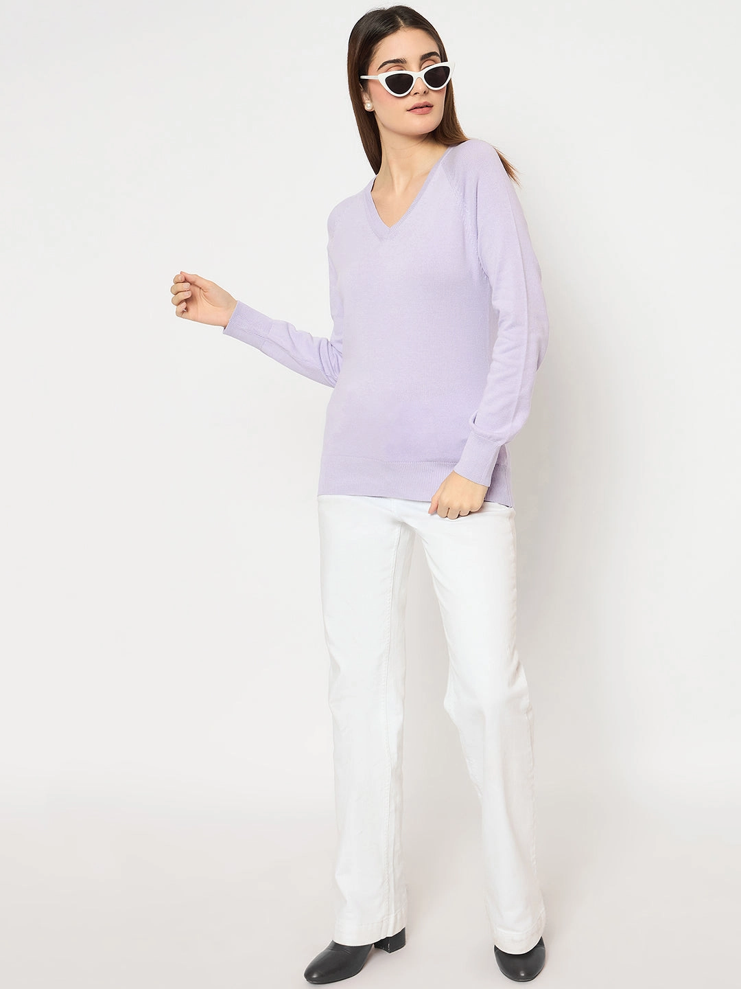 Madame V Neck Skinny Fit Mauve Sweater Knit Style