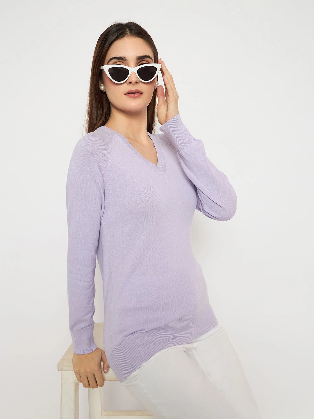 Madame V Neck Skinny Fit Mauve Sweater Knit Design Wear
