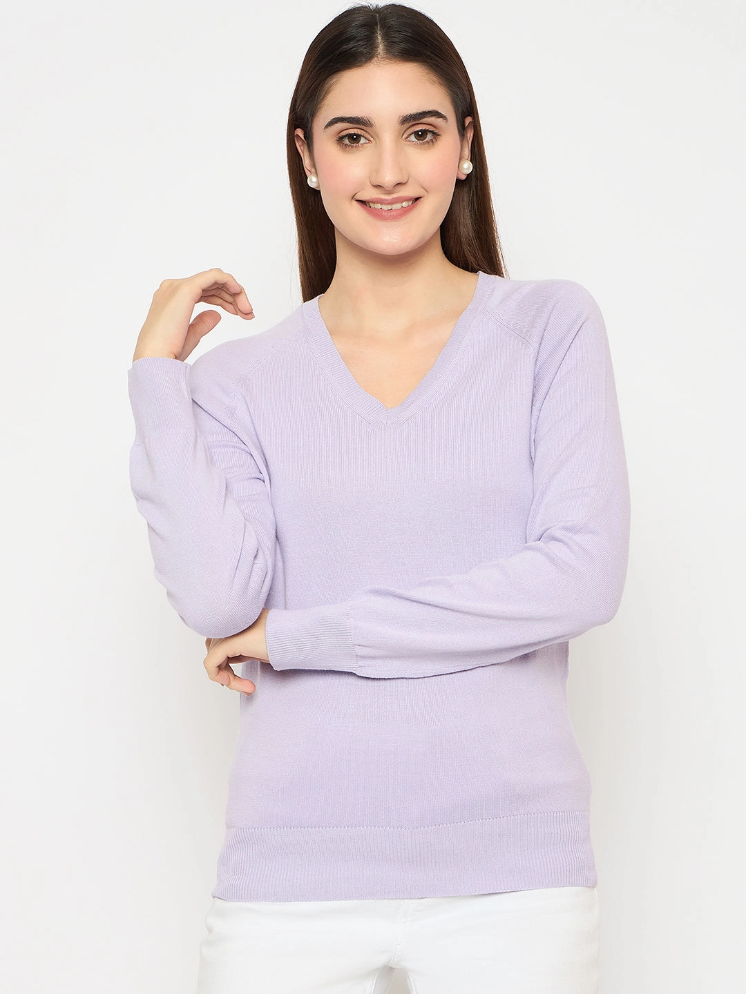 Warm Appeal Soft And Comfortable Madame V Neck Skinny Fit Mauve Sweater