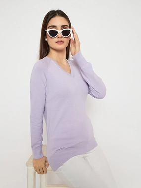 Madame V Neck Skinny Fit Mauve Sweater Knit Design Wear