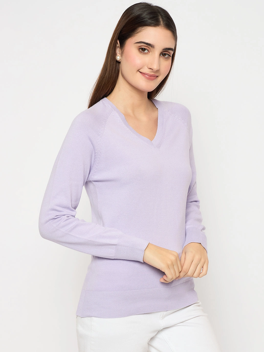 Fashionable Layering Madame V Neck Skinny Fit Mauve Sweater