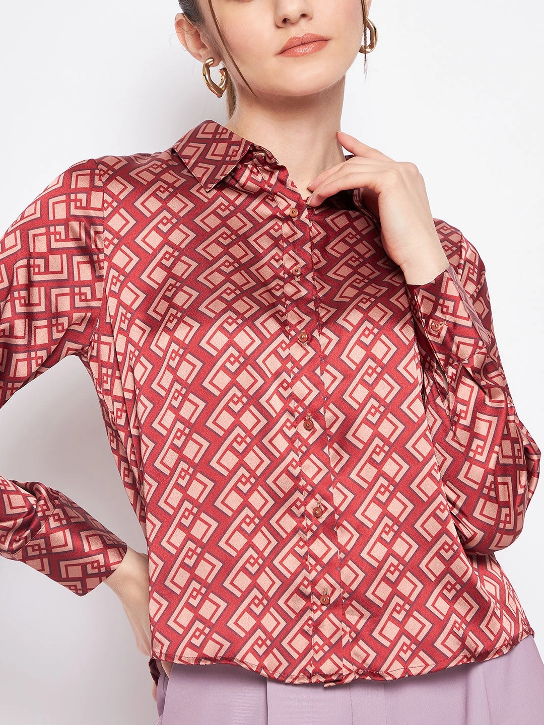 Madame Women Printed Rosewood Shirt Date night Button front