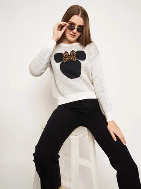 Breathable Knit Wear Madame Women Solid Off White Sweater