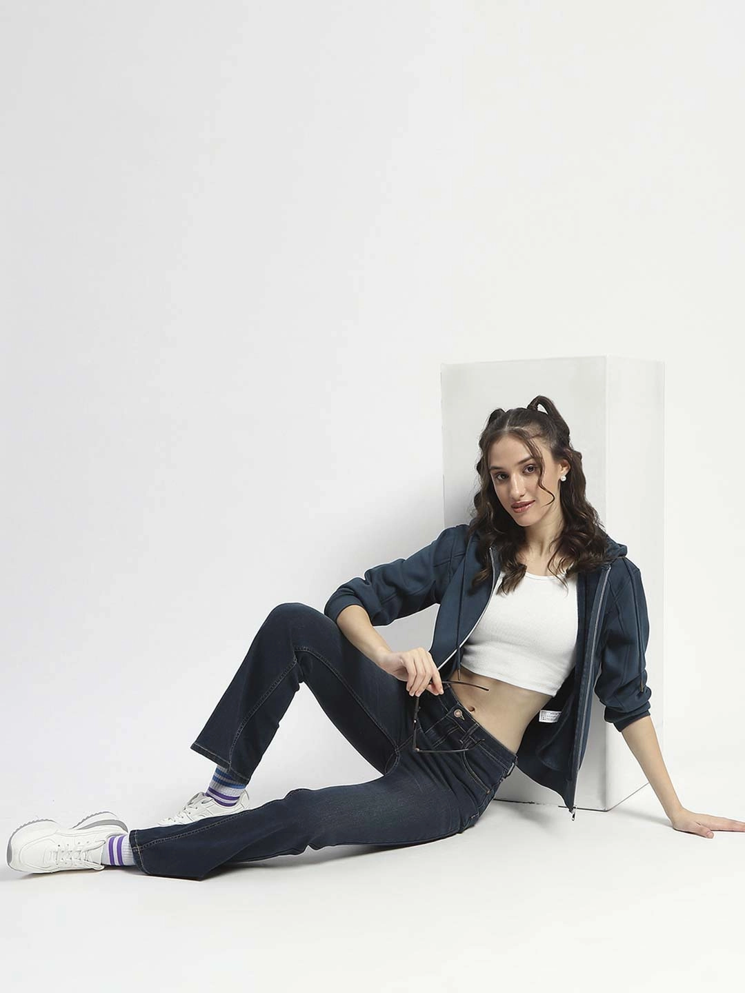 Madame Zip and Hooded Solid Peacock Cotton Sweatshirt Spring Wear Collared