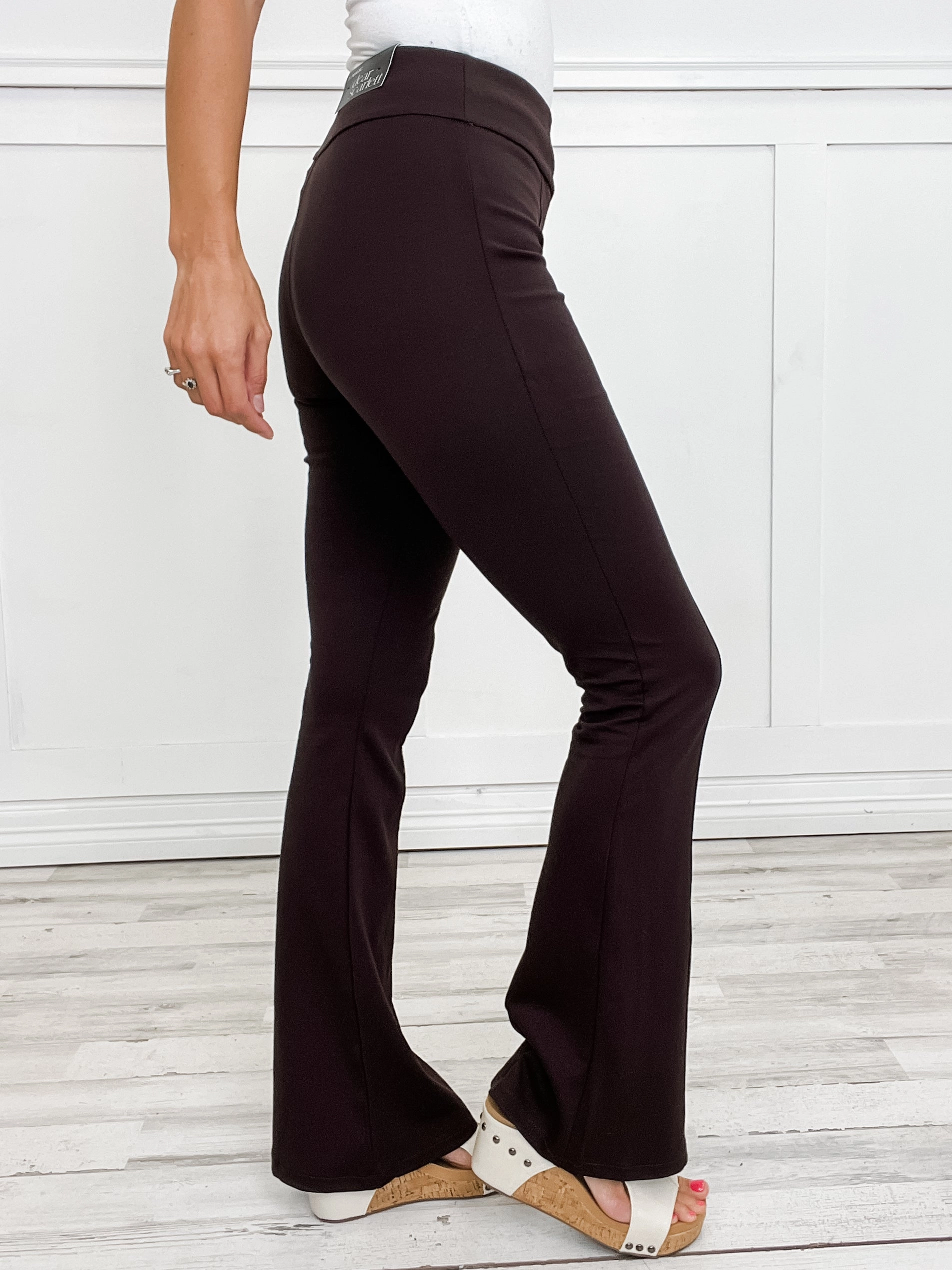 AntiSlipWaistband Magic High Waisted Double Knit Pants in CHOCOLATE - Skinny or Kick Flare