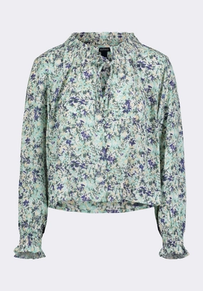Recycled Polyester Blend Casual Comfort Maylah Women's Floral Print Long-Sleeve Smocked Blouse, Green Floral - WT0174P