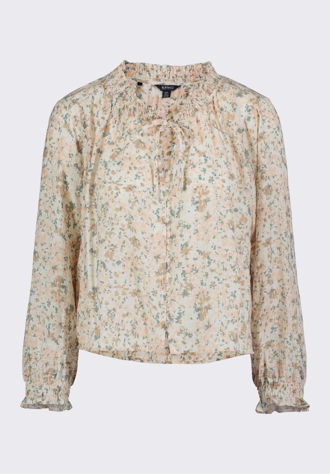 Bamboo Fiber Blend Maylah Women's Floral Print Long-Sleeve Smocked Blouse, Tan Floral - WT0174P