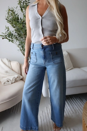 Laidback Style Meg High Rise Fab Ab Wide Leg Jean - Assertive