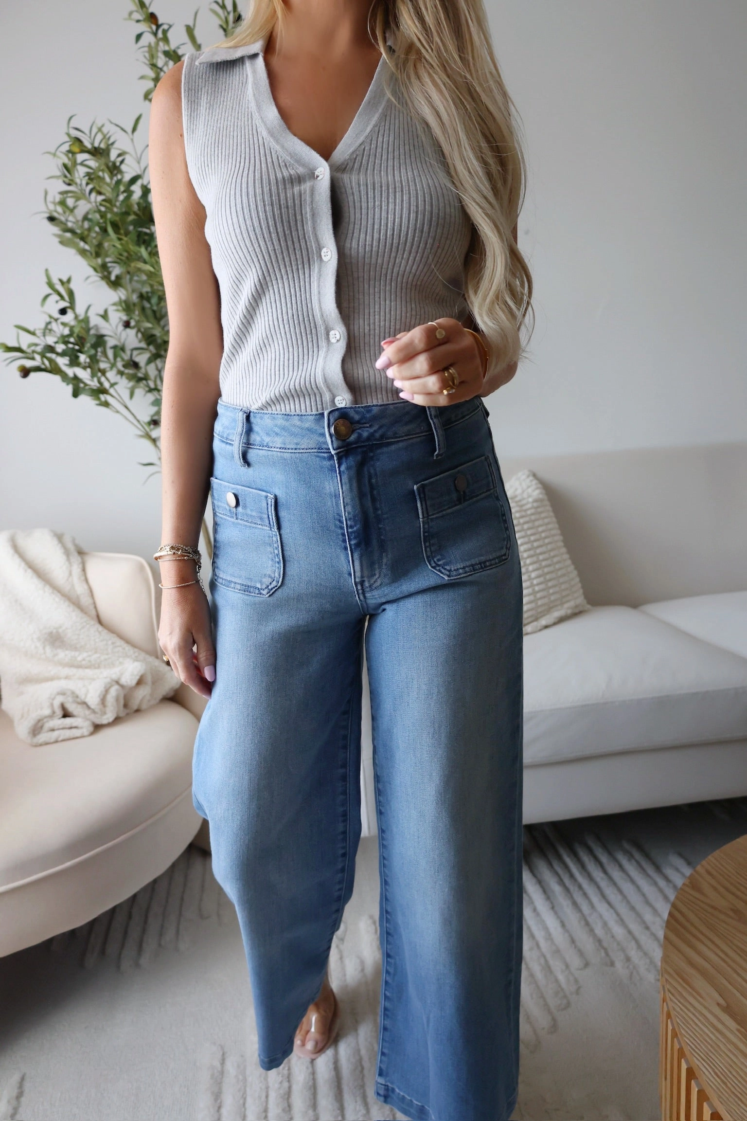 Meg High Rise Fab Ab Wide Leg Jean - Assertive Soft Texture Abrasion Resistant Denim