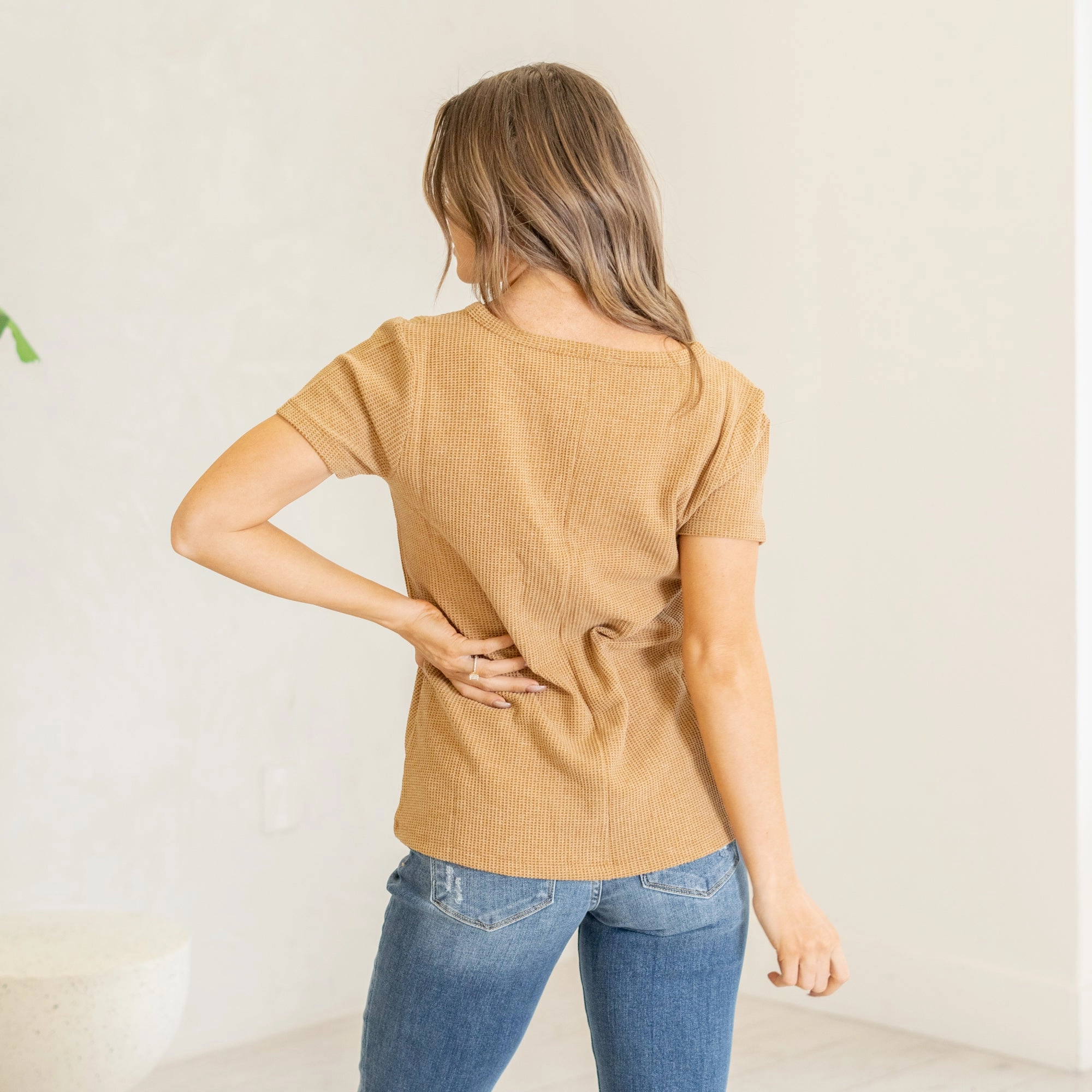 Melage baby waffle henley neck short sleeve top Sand Beige Lint Resistant Surface Sporty essentials