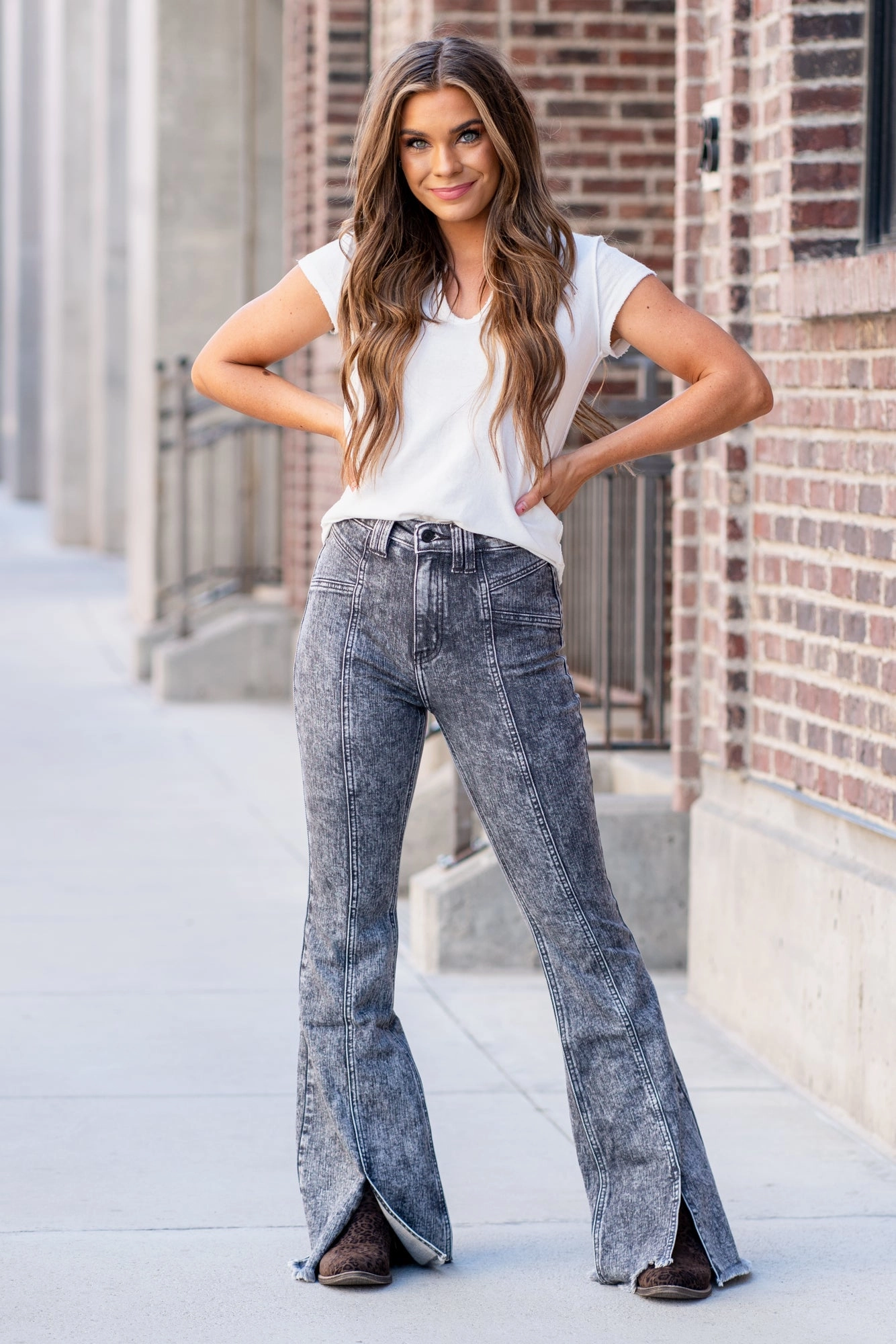 Comfy Touch Memphis High Rise Fray Hem Flare