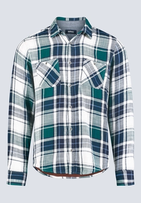 Saolo Men's Long-Sleeve Plaid Shirt, Forest Green - BM24425 Perfect Layer Oversized style