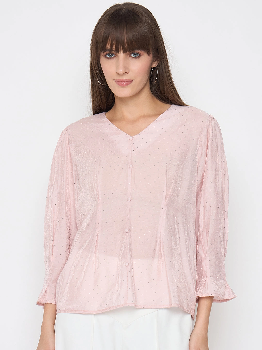 Madame Nylon Swarovski Dart Detailed Peach Top Elastic Edge Binding