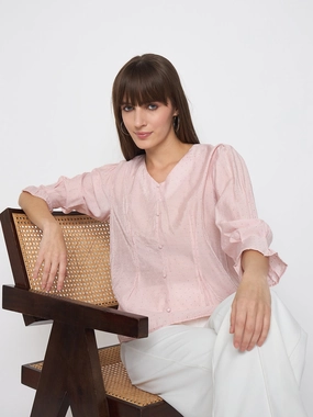 Madame Nylon Swarovski Dart Detailed Peach Top Ventilated Panel Design Fashionable Shirt