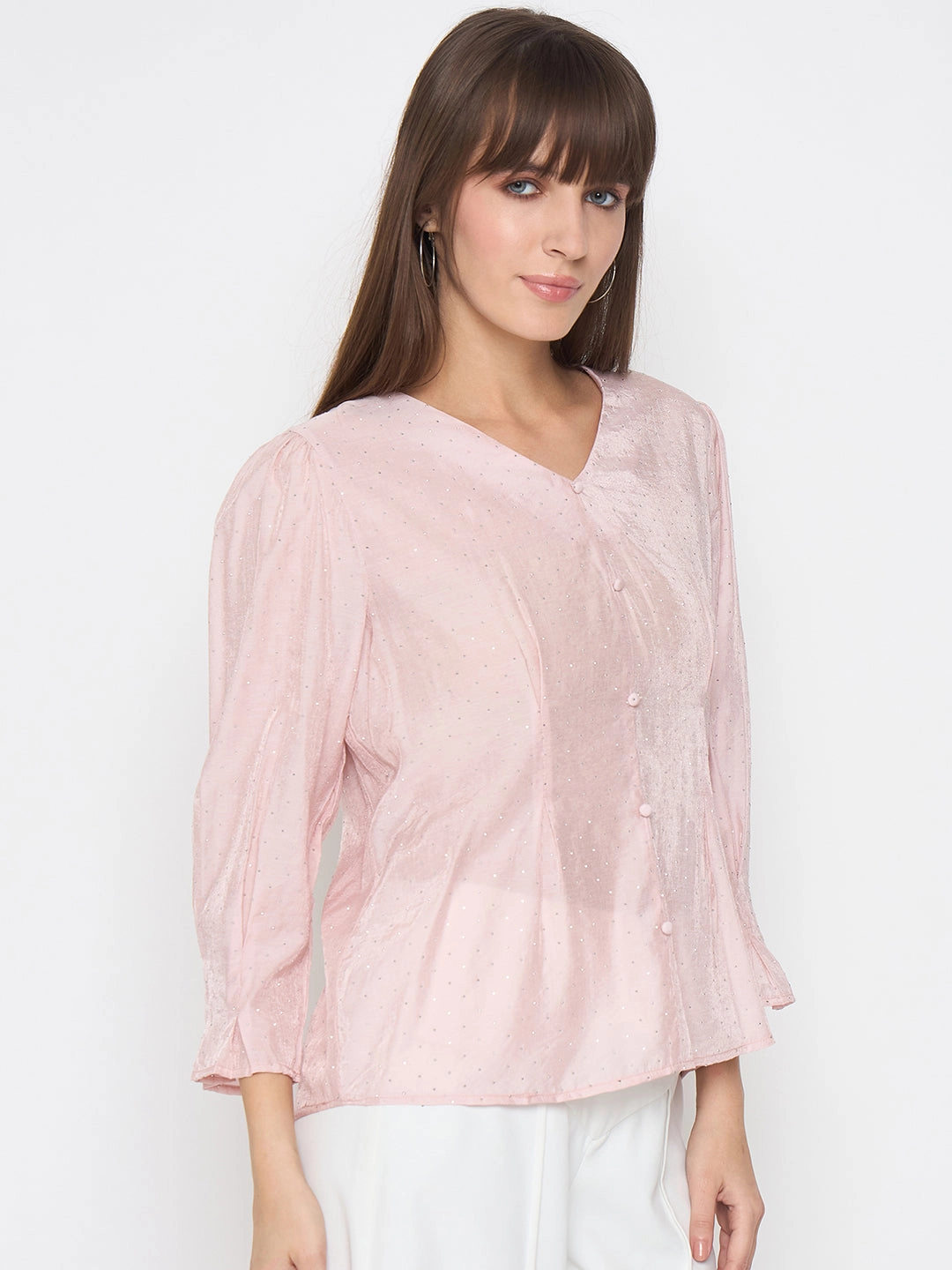Non Closure Collar Madame Nylon Swarovski Dart Detailed Peach Top