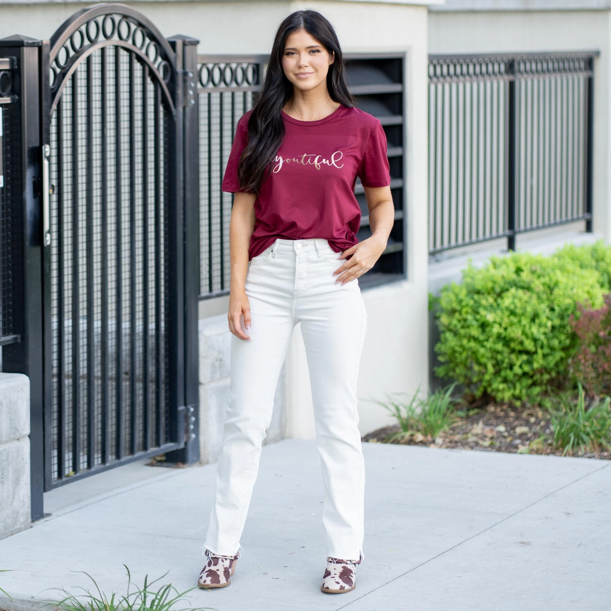 Spring in Step Tummy Control Top High Rise Raw Hem Straight Leg Regular & Plus Sizes Sustainable Road Trip Year Round Piece