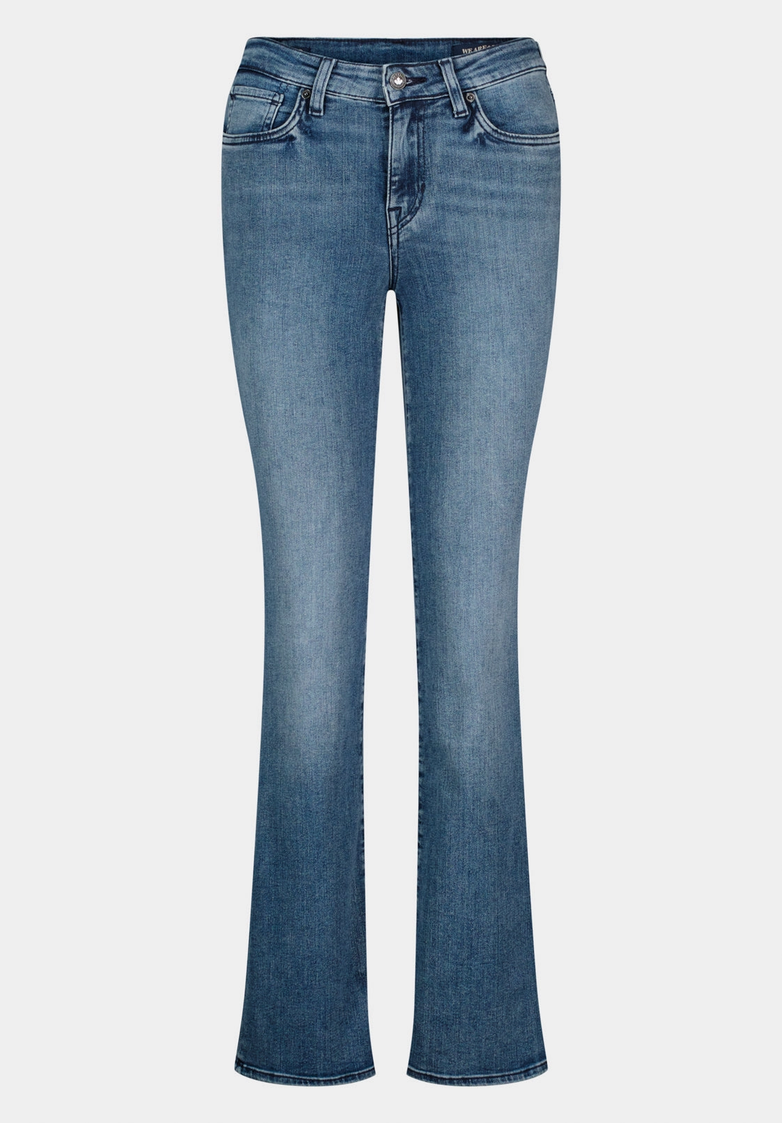 Clean Aesthetic Trend Design Mid Rise Bootcut Queen Women's Jeans in Whiskered and Sanded Blue - BL15831