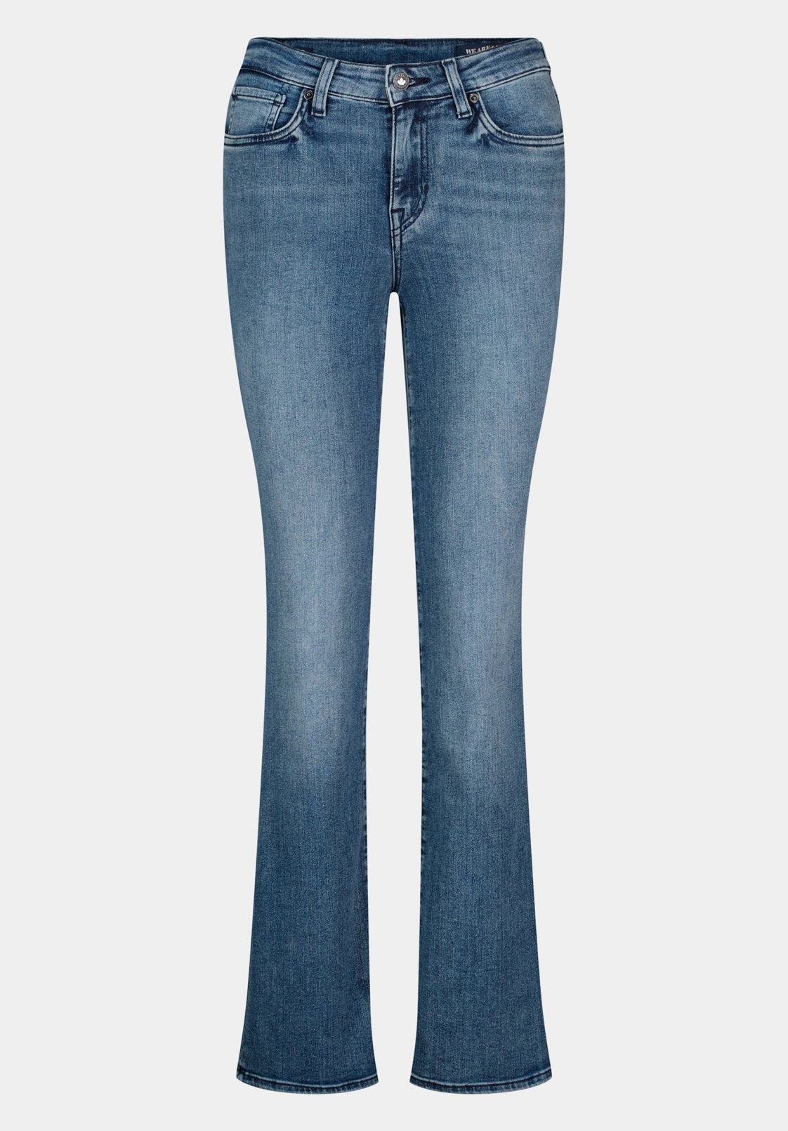Work Meeting Relaxed Style Iconic Outfit Mid Rise Bootcut Queen Women's Jeans in Whiskered and Sanded Blue - BL15831