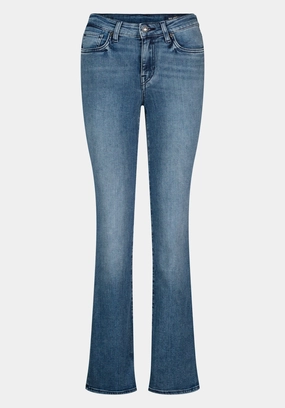 Work Meeting Relaxed Style Iconic Outfit Mid Rise Bootcut Queen Women's Jeans in Whiskered and Sanded Blue - BL15831