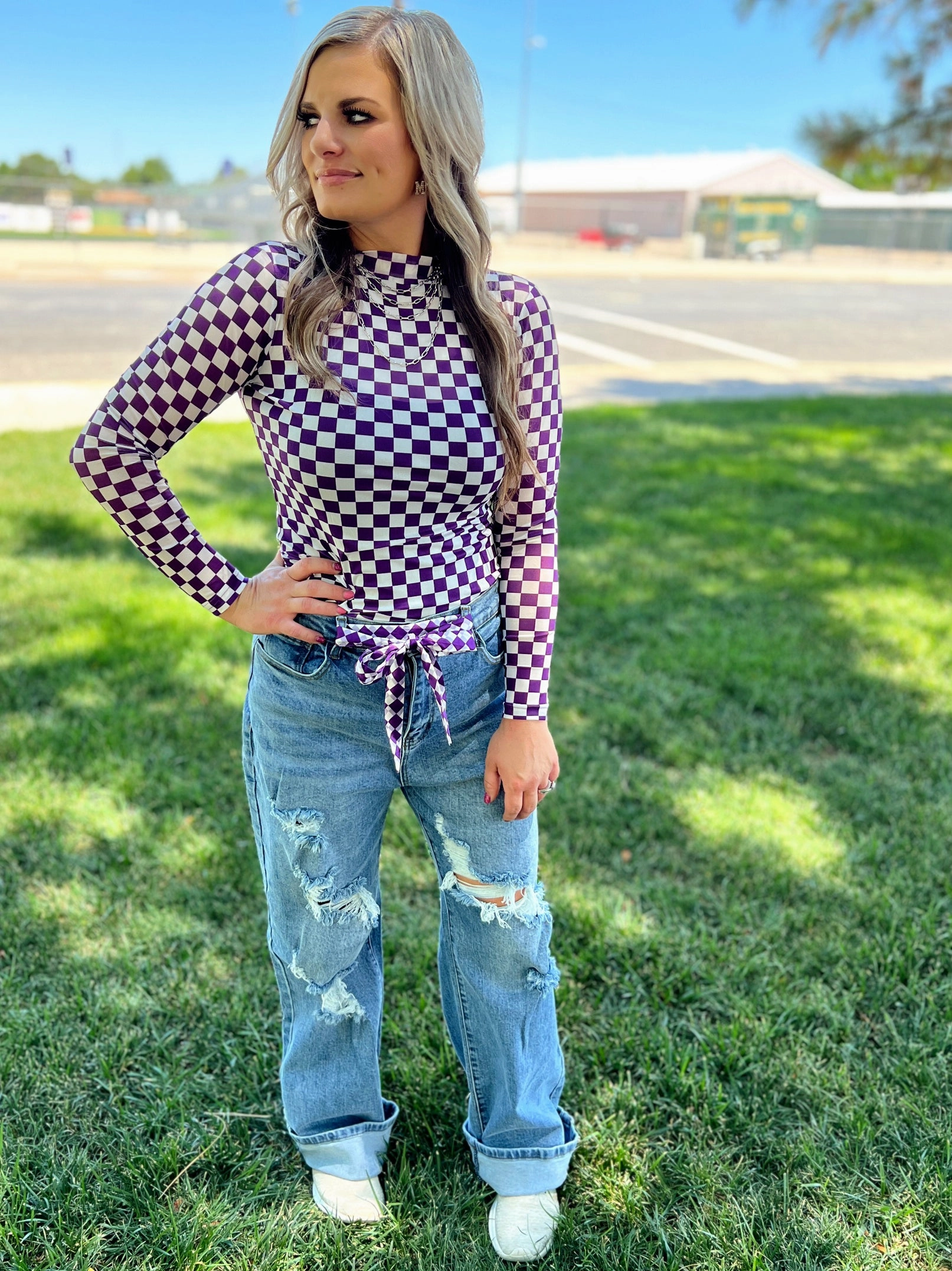 Sterling Kreek Pep Rally Purple Mesh Top FlexibleElasticatedEdging