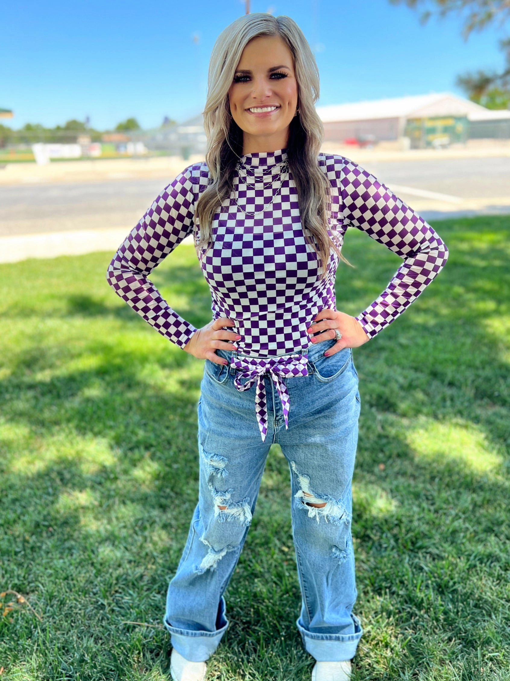 Reinforced Hemline Sterling Kreek Pep Rally Purple Mesh Top