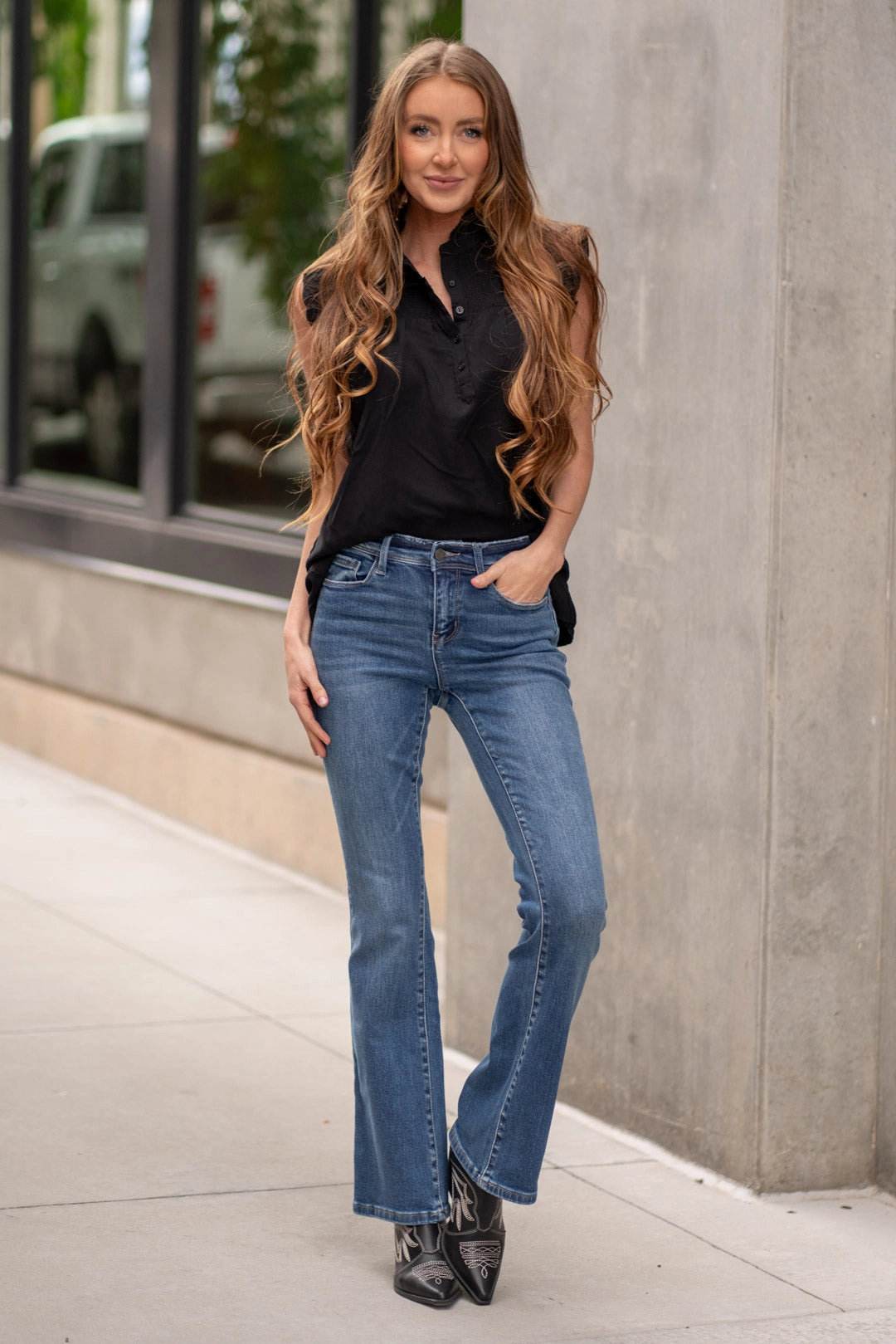 Everyday Neutral Clean Style Amethyst Mid Rise Boot Cut Regular & Plus Sizes