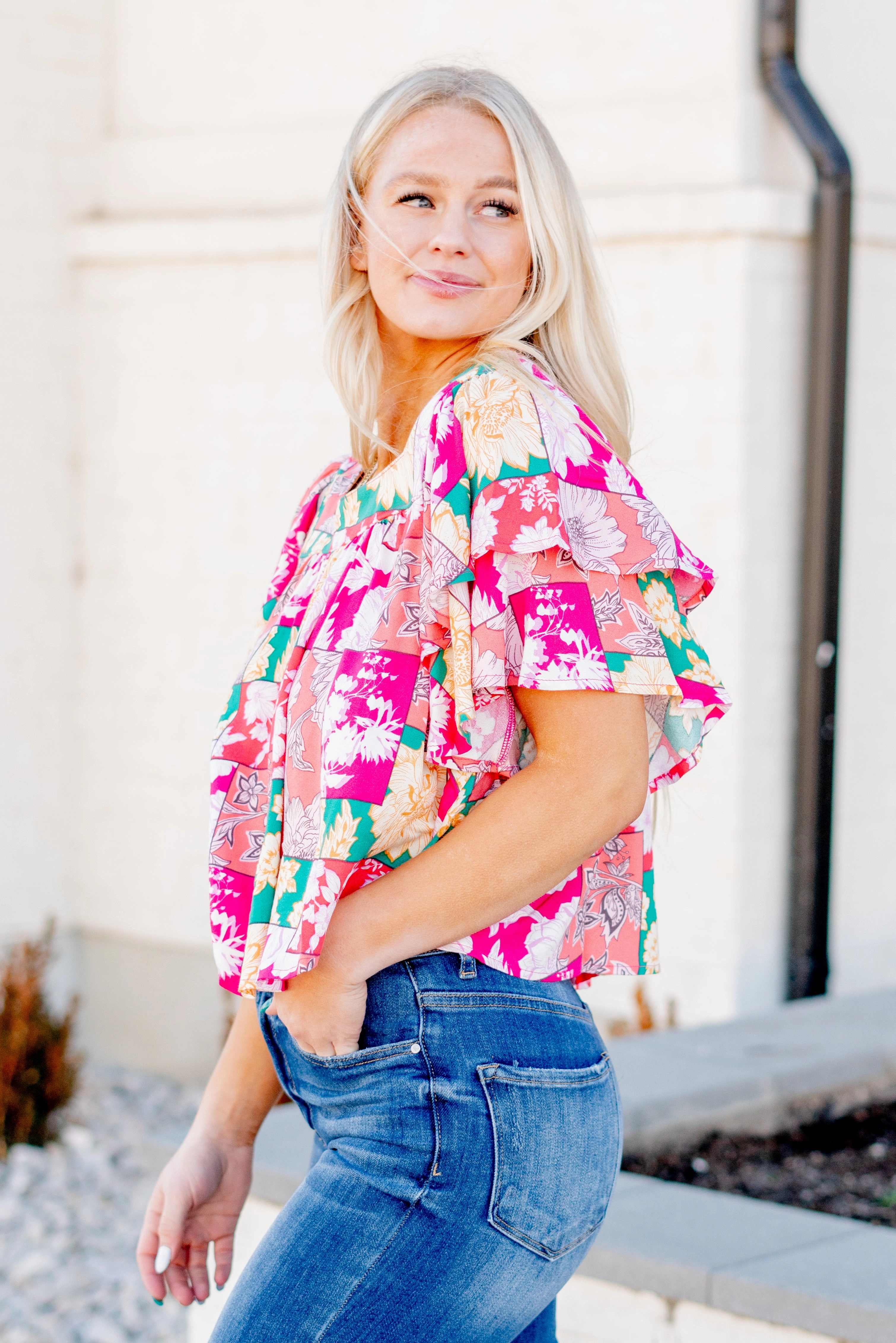 Subtle pattern Weekend Adventure Floral Print Ruffle Sleeve Top