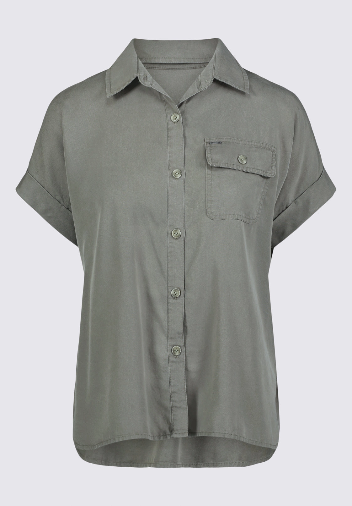 Milly Women's Short Sleeve Shirt, Khaki - WT0132S Reinforced Collar Sustainable Material