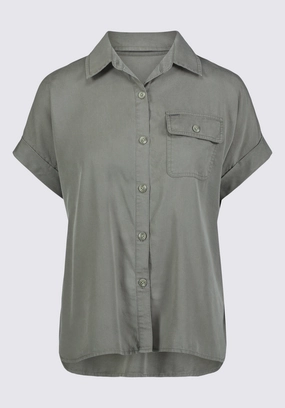 Milly Women's Short Sleeve Shirt, Khaki - WT0132S Reinforced Collar Sustainable Material