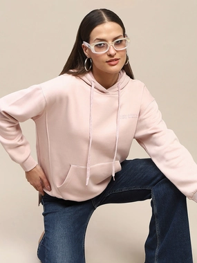 product lanyard visibility Cold Day Wear Madame Cotton Placement Print Hooded Dusty Pink Sweatshirt