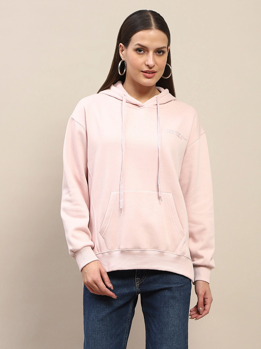 Daily Use Anti Odor Madame Cotton Placement Print Hooded Dusty Pink Sweatshirt