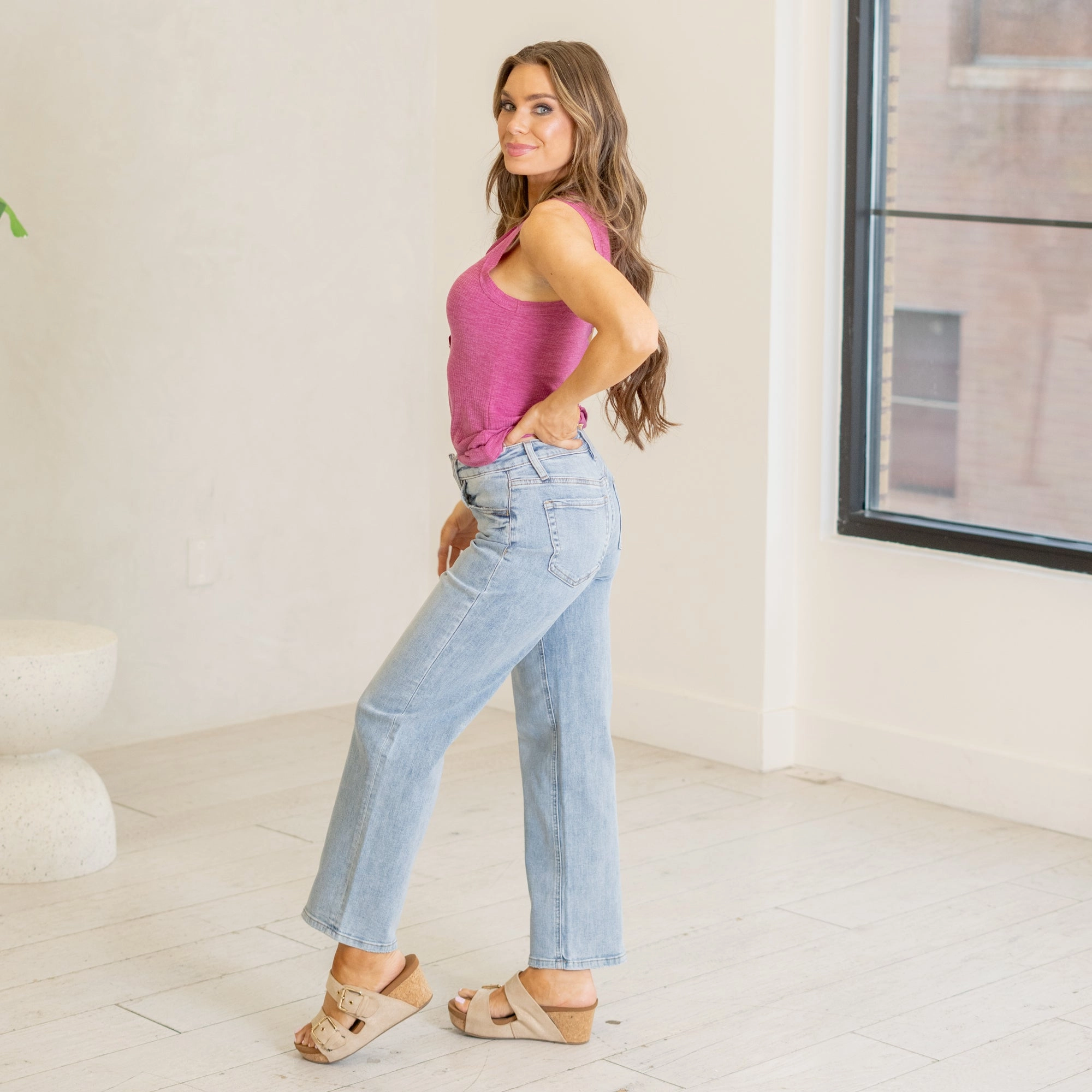 Weekend Warrior Festival Outfit Smooth Sandblasted Details VERVET Deference Mid Rise Dad Fit Regular & Plus Sizes Jeans Light Blue