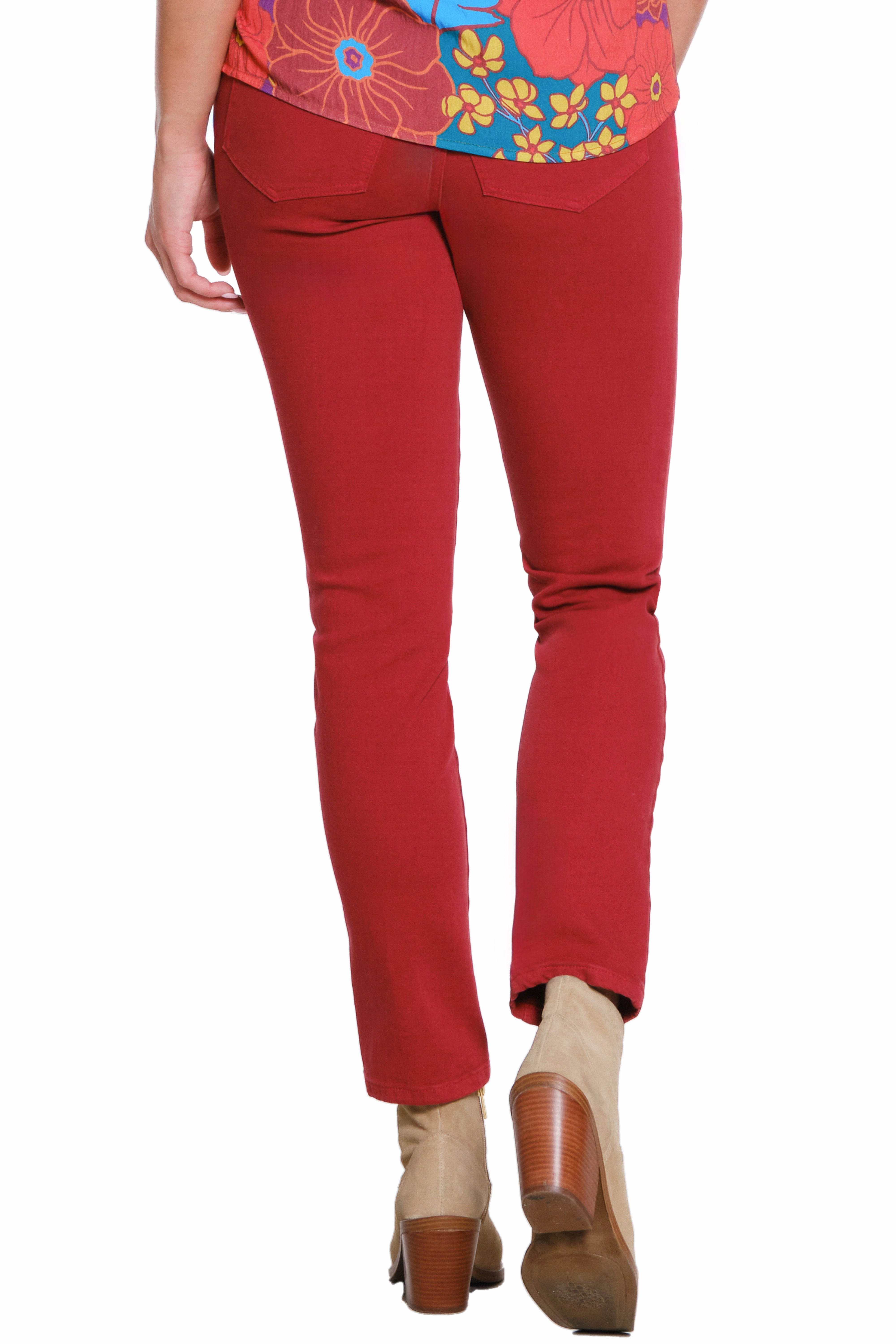 4 WAY STRETCH PULL ON SKINNY ANKLE JEAN - Brick Reliable Basic Family Style Luxury